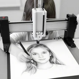a wb 3 d plotter drawing 3 / 4 realistic portrait 4 5 years old woman, white and black, clear line art, few parts are low poly, very contrasted, black ink, smoke and fog around, close up view - n 4