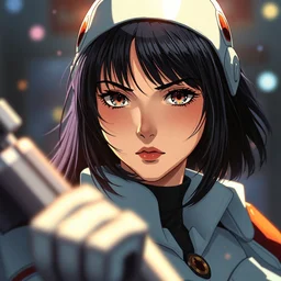 an anime portrait of beautiful katie mcgrath still from robotech 1 9 8 5 by ilya kuvshinov katsuhiro otomo, magali villeneuve, artgerm, jeremy lipkin and michael garmash, rob rey and kentaro miura style, symmetrical, depth of field, deep focus