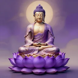 The Buddha sitting on a purple Lotus Flower, Buddhist Art, Depth of Field, 4k resolution. Concept art, Abstract art, digital art