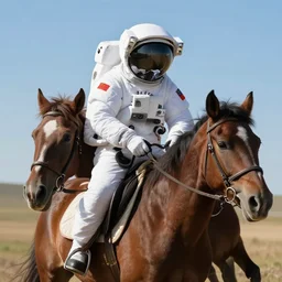 photograph of an astronaut riding a horse