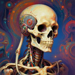 A psychedelic portrait of omin dran biomechanical skeletal , vibrant color scheme, highly detailed, in the style of romanticism, cinematic, artstation, Moebius, Greg rutkowski  futurism, no blur, 4k resolution, sharp ages, ultra detailed, style of John Berkey, Norman Rockwell, Hans Thoma, Ivan Shishkin, Tyler Edlin, Thomas Kinkad