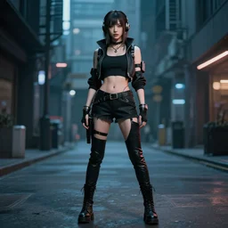 full length portrait photograph of a real-life beautiful woman cyberpunk rogue.  Extremely detailed. 8k
