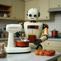 a robot cooking in the kitchen in 1 9 7 4