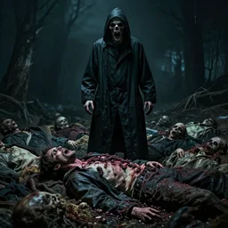 plague doctor standing over a pile of decomposing corpses, a screaming man half - eaten by maggots, photograph by joshua hoffine, fear, morbid, nightmare, supernatural, 8 k, highly detailed, ( ( ( ( very colorful ) ) ) ), chiaroscuro, creepy, terrifying