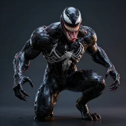 full body pose, hyperrealistic photograph of venom, dim volumetric lighting, 8 k, octane beautifully detailed render, extremely hyper detailed, intricate, epic composition, cinematic lighting, masterpiece, trending on artstation, very very detailed, stunning, hdr, smooth, sharp focus, high resolution, award, winning photo, dslr, 5 0 mm