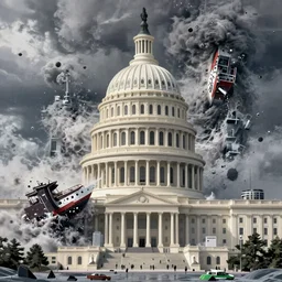 washington dc hit by tsunami, boat crashing on buildings, hyperdetailed, artstation, cgsociety, 8 k