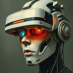 detailed face of a cyberpunk robot with vr headset, painting by james jean, craig mullins, j. c. leyendecker, lights, art by ernst haeckel