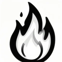 detailed illustration pictogram of fire, black and white only, smooth curves