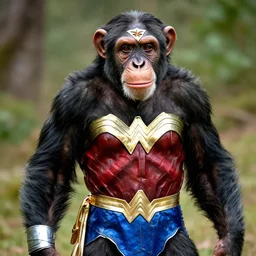 a Chimpanzee dressed as Wonder Woman photographed in the style of Annie Leibovitz, photorealistic