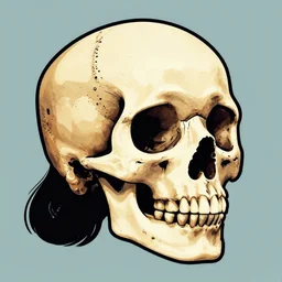 illustration of a female skull in the style of Pogo,  illustrator