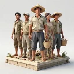 an intricate concept art, illustration, filipino farmers standing on platform, ultra photorealistic, ultra sharp, artstation, cgsociety, masterpiece, octane render, by wylop, 8 k