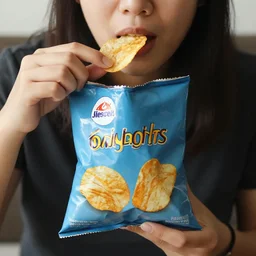 a person eating bag of chips