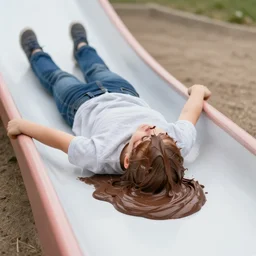person sliding through chocolate pudding head first, slip n slide