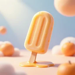 an orange creamsicle melting, soft lighting, blur, post processing, anti aliasing, realistic 8k octane render, cinema 4d render, unreal engine, cinematic, cute, pastel colors, clouds, light shafts, god rays, ice cream
