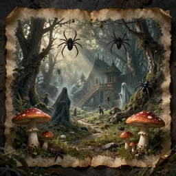 asset sheet, medieval folktale ghosts and spiders fairies and toadstools