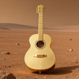 a guitar made out of pure gold on the surface of mars