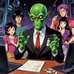 Cthulhu as a modern day business man with a family and a drug and gambling addiction, Junji Ito and Greg rutkowski, psychedelic , 50s style infomercial , award winning , retro futuristic