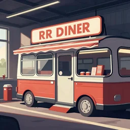 Establishing shot of RR Diner from Twin Peaks comic artwork by Anato Finnstark, intricate, flat, simple details, high detail