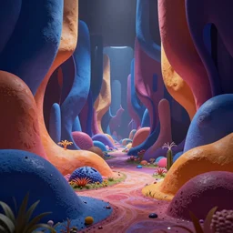 : hyperbolic color abstract glossty shapes immersive experience meowwolf dalle2 macro lens  3d render unity unrealengine octane