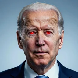 joe biden with glowing red eyes, photoshop