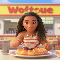Moana inside of a Wafflehouse