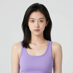 softblur portrait of a highschool senior with middle long black hair, shaven face, silver earring, violet tight tanktop, she is smirking into the camera for a cover of a gay print magazine, agfa akurit, street photography, lomography, wannsee, blurred, skateboard