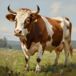A detailed and realistic painting of a cow with 8k resolution, in the artistic style of fantasy art
