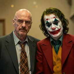 portrait of saul goodman and walter white as the joker, absurdist bokeh
