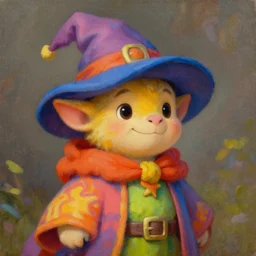 small cute fantasy kobold wizard, friendly, colorful bright wizard robes and hat, character portrait, daytime, artstation, greg rutkowski, n. c. wyeth, sargent, oil on canvas