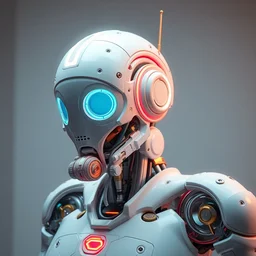 a robot with bright neon hydraulics, body made from porcelain and brass, pastel colors, 1 9 5 0 sci - fi, studio lighting, calm, ambient occlusion, octane render, ruan jia, greg rutkowski