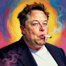 A psychedelic portrait of fat fat fat elon musk smoking joint, vibrant color scheme, highly detailed, in the style of romanticism, cinematic, artstation, Moebius, Greg rutkowski