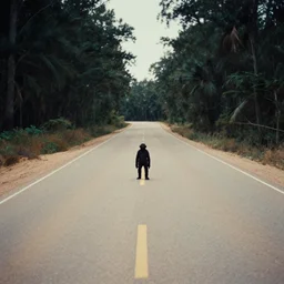 a 1 9 0 0 s grainy photo of a dark creature catch in a desert road inside a dense forest
