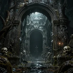 watercolo deathly portal to the abyss, ultra detailed, photorealistic, octane render, high definition, fine details, sinister tones, 8 k, mcbess mood,
