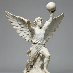 detailed marble statue of an angel soccer goal keeper catching a ball