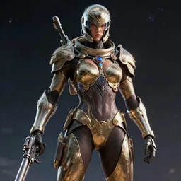 sexy warrior ornate male cyborg in full body skin space suit, arab helmet, concept art, joshua rife, gun, intricate, highlydetailed, space background, artstation 4 k raytracing, shadows, highlights, illumination