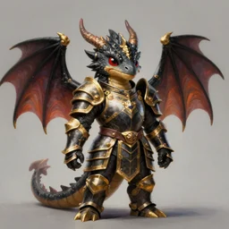 anthropomorphic dragon warrior stands tall wearing black and gold plate armor, cute and adorable, DnD character art portrait, matte fantasy painting, DeviantArt Artstation, Character design, intricate artwork by Tooth Wu and greg rutkowski, cinematic, hyper realism, high detail, Vibrant colors, Smooth gradients, High contrast, depth of field