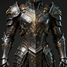 hyper realistic glorious ancient shield in a obsidian metal armor, futuristic design, designed by makoto kobayashi and luca zampriolo, cyberpunk style, wood and gold details, intricate, extremely detailed, ornate, deep of field, hard surface, exoskeleton, substance designer metal unreal engine. amazing likeness. very detailed.