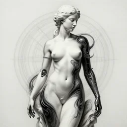 pencil portrait drawing illustration, white bodypaint, neobrutalistic, statue of beautiful perfect female body, black swirling latex acrylic portrait, black latex sculpt, minimalism, female photography, mechanical superstructure, sacred geometry, 8 k, cinematic, cinematic light, sculpture of carving marble, romanticism, art, cheolhee lim, bazevian delacapuciniere,