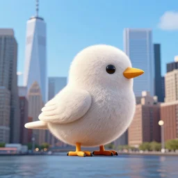 a ball shaped bird over manhatten 3d 8k photo
