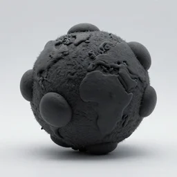 realistic photo of a scientific model of an ugly rough fluffy hairy molecule globe made of black clay covered with white dots with wooden details, front view 1 9 9 0, life magazine reportage photo, metropolitan museum photo