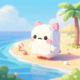 sparkling pastel cute voxel art of a beach, behance, artstation, cute, Japanese, 3d render, unity, beautiful lighting, extremely beautiful, very beautiful award winning art Huang Guangjian and Gil Elvgren and Sachin Teng , Greg Manchess