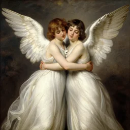2 angels hugging, victorian painting