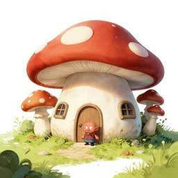 wide shot, concept art, troll outside his mushroom house, in the style of John Bauer and wimmelbilder