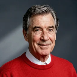 headshot photo of Mister Rodgers in his red sweater