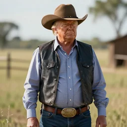 trump as a far west cow boy, belt and hat. hyper realistic, unreal engine 5, 8 k render.