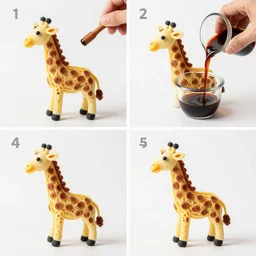 making of an edible giraffe from noodles and soy sauce in 4 steps, each step is a progression from the last, from the beautiful'how to make food art step by step collection ', dslr