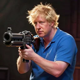 boris johnson as a fortnite character, with a machine gun, in fortnite