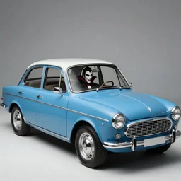 a blue car with a vampire inside 4k photography 1970s