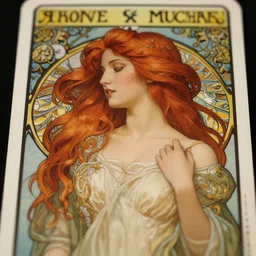 redhead woman, rococo and art nouveau, tarot card, highly detailed, deep focus, elegant, smooth, sharp focus, 8 k, artgerm, alphonse mucha, maxfield parrish, james jean, odilon redon, gaston bussiere, eugene grasset, janis rozentals, alphonse mucha, artgerm
