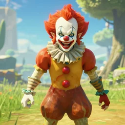 in game footage of a killer clown from the legend of zelda breath of the wild, breath of the wild art style.